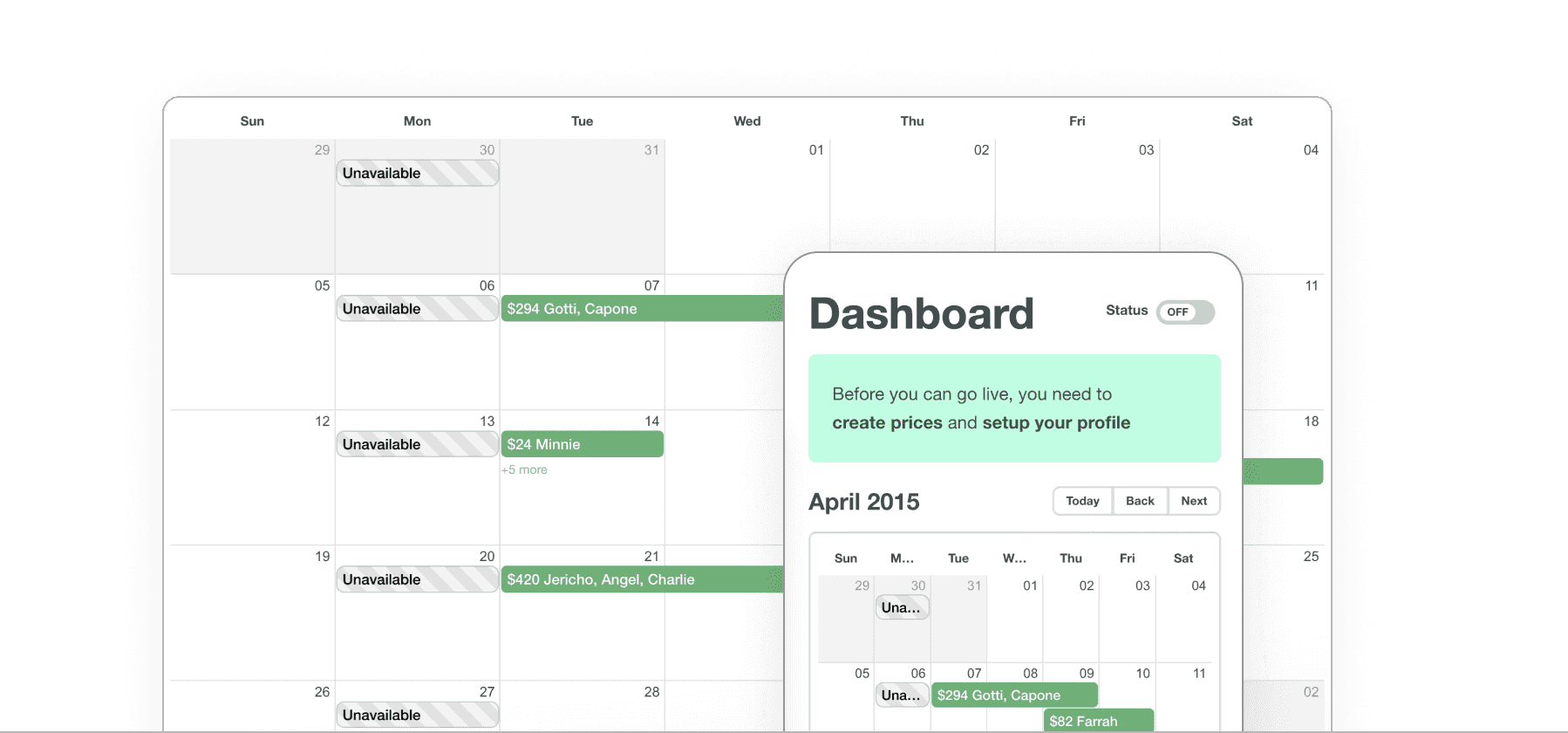 Image of a booking calendar interface